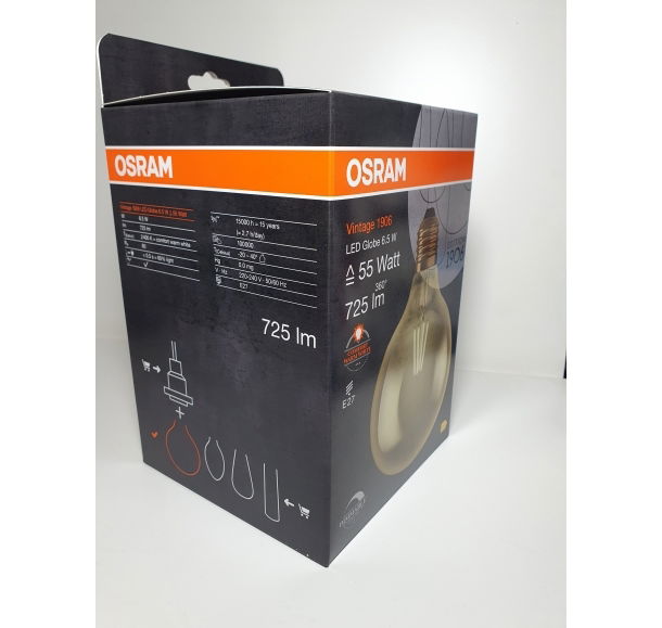 Osram Led Vintage Globe Желтый свет с регулируемой яркостью 6,5 Вт E27 Лампа с патроном 725 люмен | Sumka