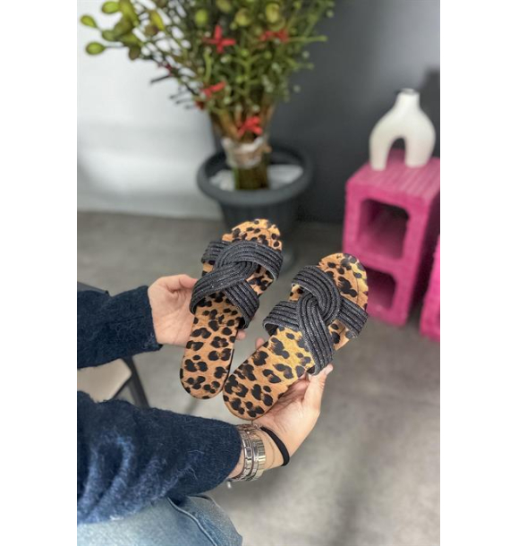 Markano Eleta Leopard Ivy Женские тапочки с отделкой | Sumka