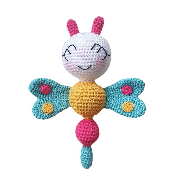 Knitbebek Органическая игрушка-бабочка-погремушка амигуруми 20 см | Sumka