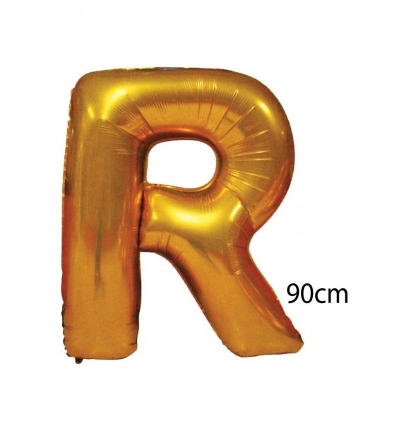 Фольгированный шар с буквой R, 90 см, золотой | Sumka