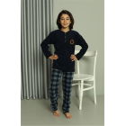 Пижамный комплект İpekse Moda Stripe Boy's Welsoft Polar Navy Blue 20549 | Sumka