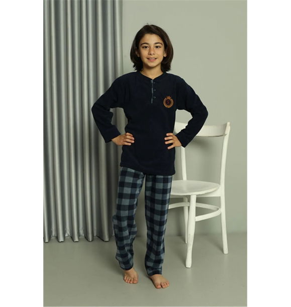 Пижамный комплект İpekse Moda Stripe Boy's Welsoft Polar Navy Blue 20549 | Sumka