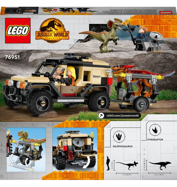 76951 LEGO Jurassic World™ Транспортировка пирораптора и дилофозавра | Sumka