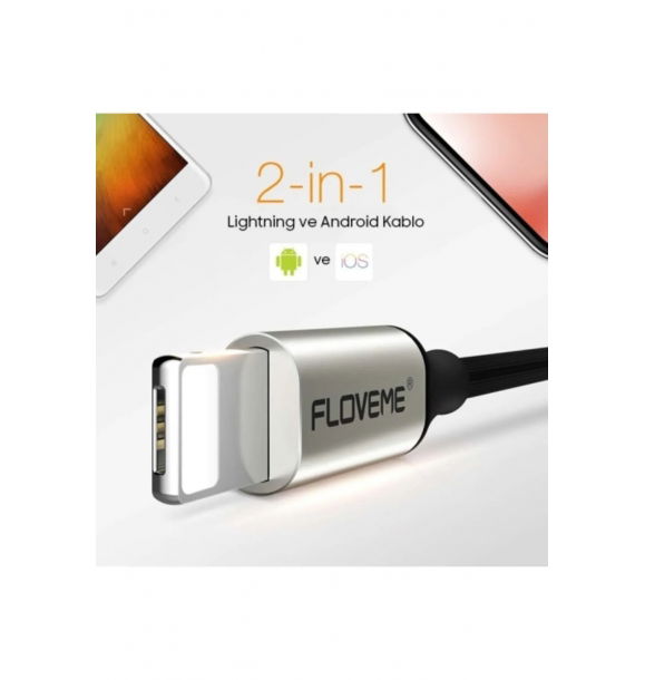 Floveme 2в1 Кабель совместим с Lightning и Micro USB, 2.4A, 100 см, зарядный кабель для мобильного телефона. | Sumka