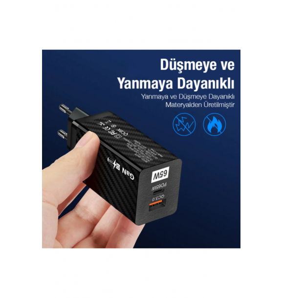 Зарядное устройство Pd 65w Gan Usb + Type-c быстрой зарядки с черной головкой | Sumka