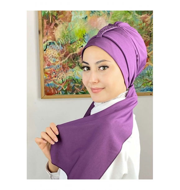 Hürrem Stoned Single Unit Scarf Светло-фиолетовый чепчик | Sumka