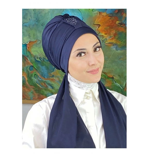 Модель Hürrem Single Unit Scarf и темно-синий чепчик Stone | Sumka