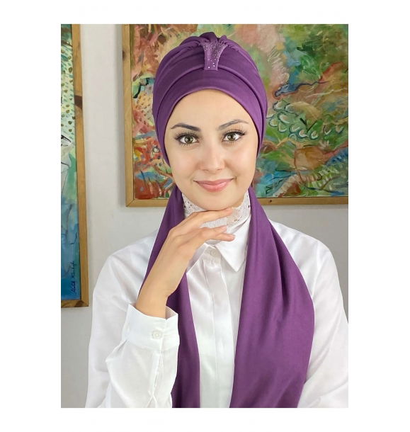 Hürrem Stoned Single Unit Scarf Светло-фиолетовый чепчик | Sumka