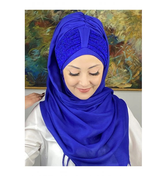 Цельный собранный готовый тюрбан Saks Blue Shawl - Saks blue - BOUTIQUE WAREHOUSE | Sumka