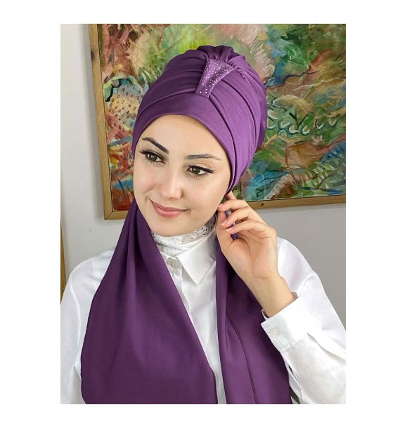 Hürrem Stoned Single Unit Scarf Светло-фиолетовый чепчик | Sumka