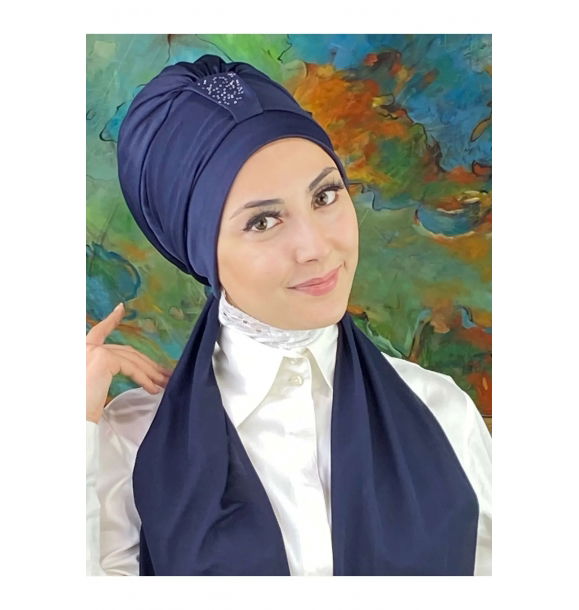 Модель Hürrem Single Unit Scarf и темно-синий чепчик Stone | Sumka