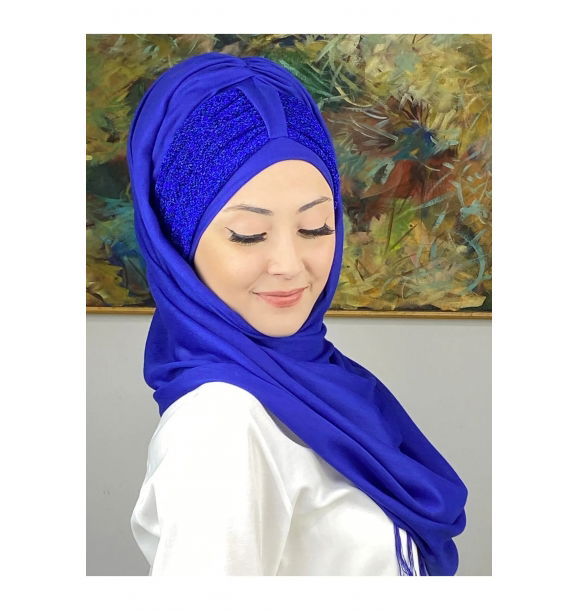 Цельный собранный готовый тюрбан Saks Blue Shawl - Saks blue - BOUTIQUE WAREHOUSE | Sumka