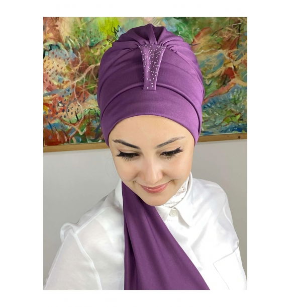 Hürrem Stoned Single Unit Scarf Светло-фиолетовый чепчик | Sumka