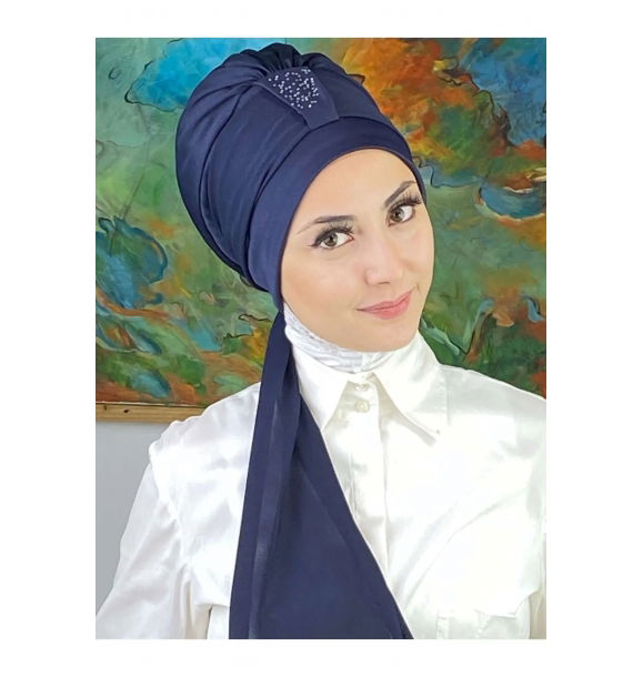 Модель Hürrem Single Unit Scarf и темно-синий чепчик Stone | Sumka