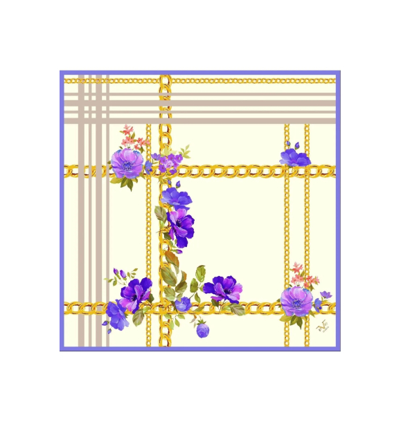 Шарф из саржи бело-фиолетовый, золотая серия, 90х90 см, с вешалкой для шарфа и подарочным набором | Sumka