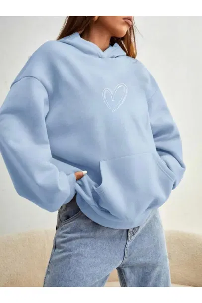 Женская толстовка с принтом в форме сердца Baby Blue Oversize | Sumka