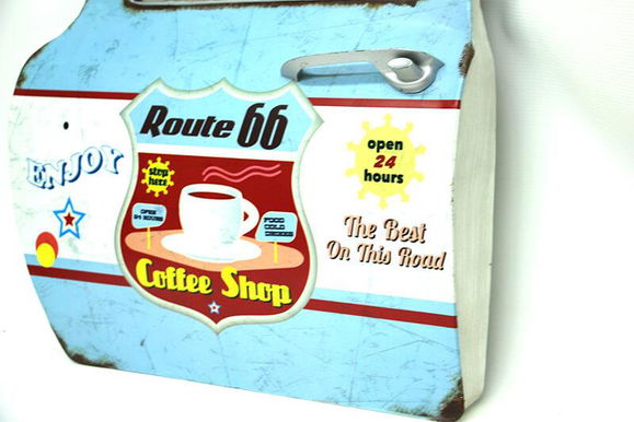 Декоративное зеркало синей двери автомобиля с мотивом Route 66 Coffee. | Sumka