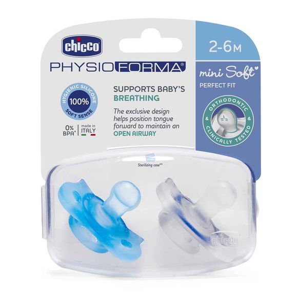 Chicco PhysioForma Mini Soft 2'li Emzik 2-6 Ay Erkek translates to Russian as 