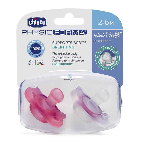 Chicco PhysioForma Mini Soft 2'li Emzik 2-6 Ay Kız - Чикко PhysioForma Mini Soft 2-х штучный соска 2-6 месяцев для девочек. | Sumka